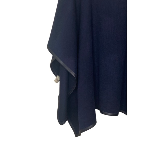 Stick & Ball Navy Blue Baby Alpaca Lambskin Leather Trimmed Poncho NWT $425.00 - Picture 11 of 15